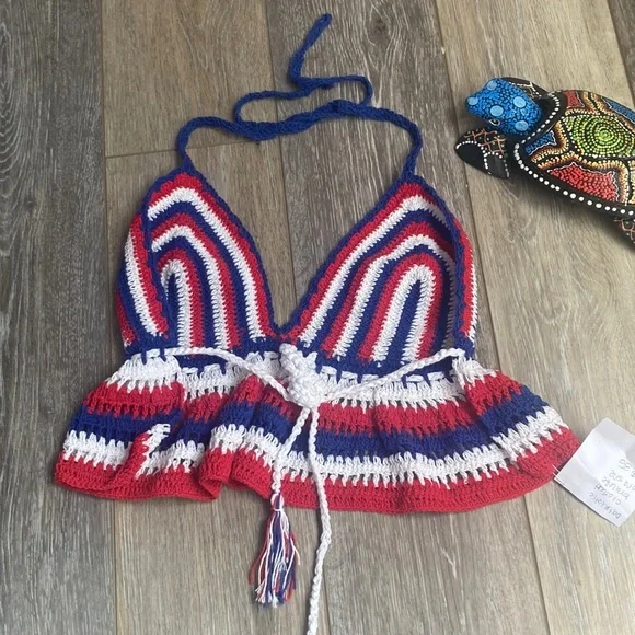 Gorgeous goddess crochet bralette in red white and blue - Picture 2 of 2